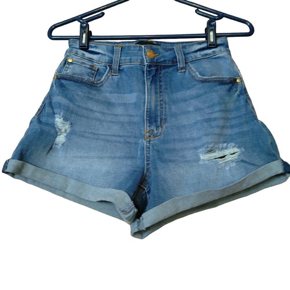 Kendall + Kylie Juniors 7/28 The Icon Short Blue Distressed Denim Shorts Casual